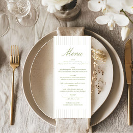 Elegant Minimalistische Streifen Grüne Hochzeit Menükarte