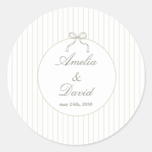 Elegant Minimalistische Streifen Grüne Hochzeit Runder Aufkleber