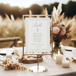 Elegant Minimalistische Streifen Grüne Hochzeit Tischnummer