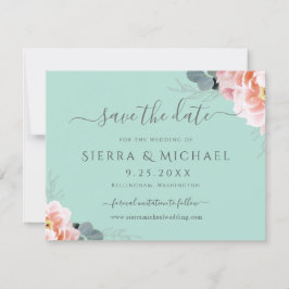 Elegant Mint Green Blush Pink Floral Save the Date Ankündigung
