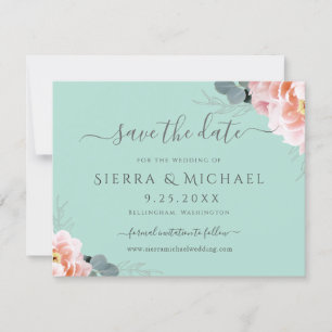 Elegant Mint Green Blush Pink Floral Save the Date Ankündigung