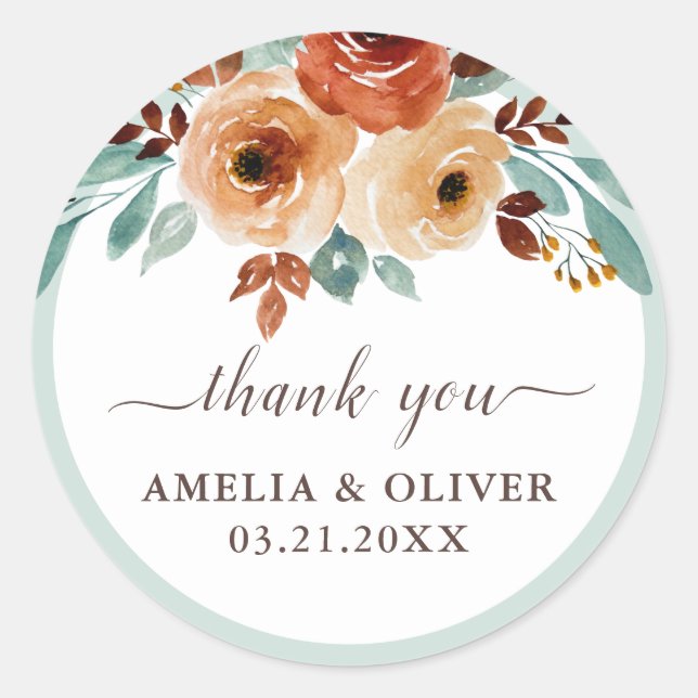 Elegant Mint Green Floral Wedding Vielen Dank Runder Aufkleber (Vorderseite)