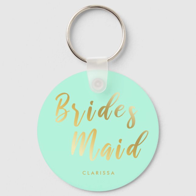 Elegant mint green & gold bridesmaid schlüsselanhänger (Vorderseite)