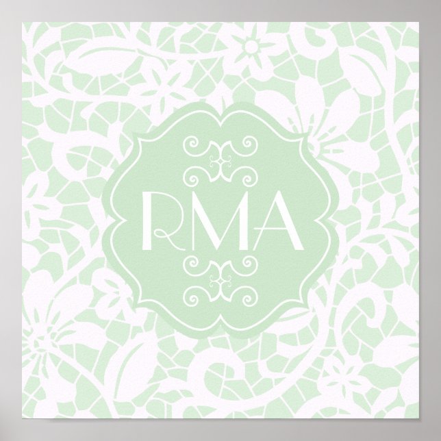 Elegant Mint Green Lace Personalized Monogram Poster (Vorne)