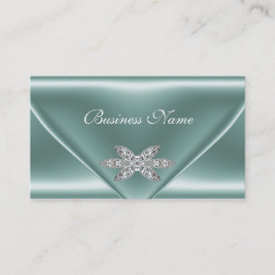 Elegant Mint Green Silver Diamond Jewel Visitenkarte