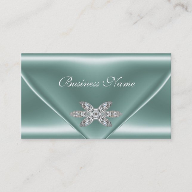 Elegant Mint Green Silver Diamond Jewel Visitenkarte (Vorderseite)