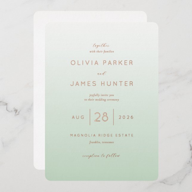 Elegant Mint Green Wedding Invitations (Recto/Verso)