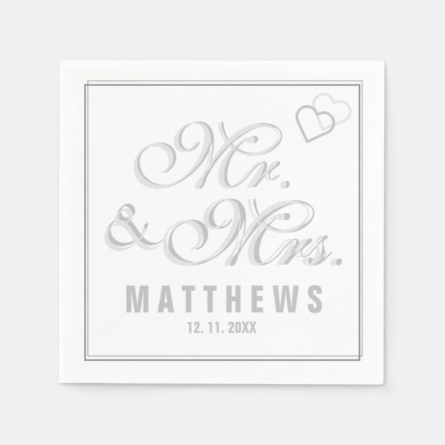 Elegant Mint Grey Mr. und Mrs. Wedding Monogram Serviette (Vorderseite)