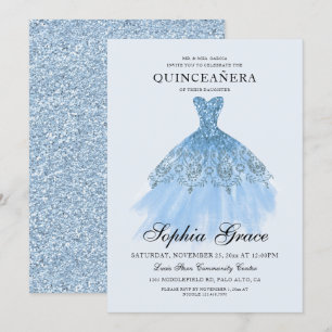 Elegant Mis Quince Blue Glitzer Quinceañera  Einladung