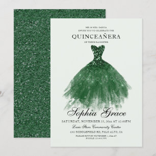 Elegant Mis Quince Green Glitzer Quinceañera Einladung