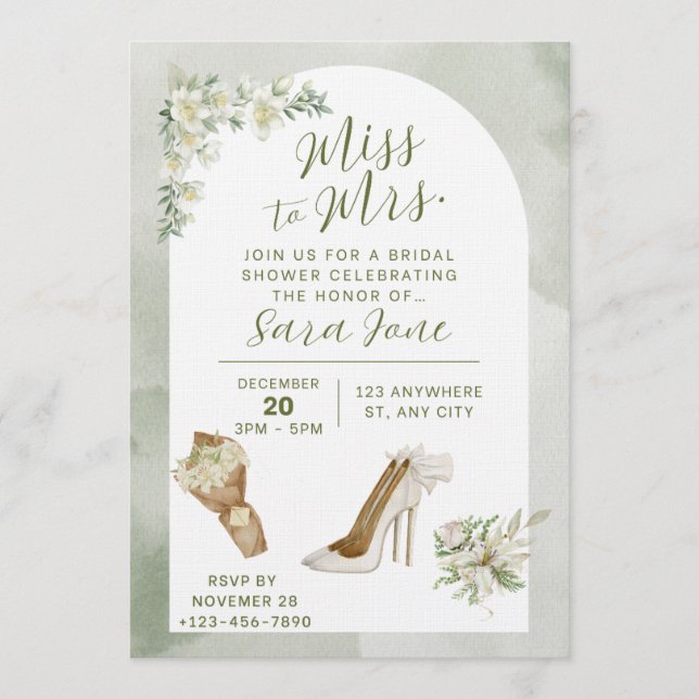Elegant Miss to Mrs Bridal Shower Invitation (Devant)