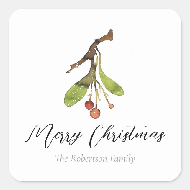 Elegant Mistletoe Christmas Quadratischer Aufkleber (Vorderseite)