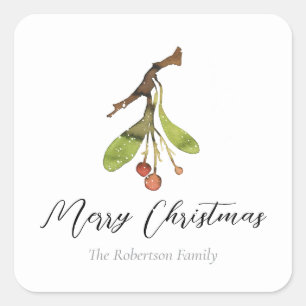 Elegant Mistletoe Christmas Quadratischer Aufkleber