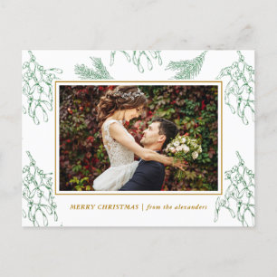 Elegant Mistletoe Green and Gold Foto Weihnachten