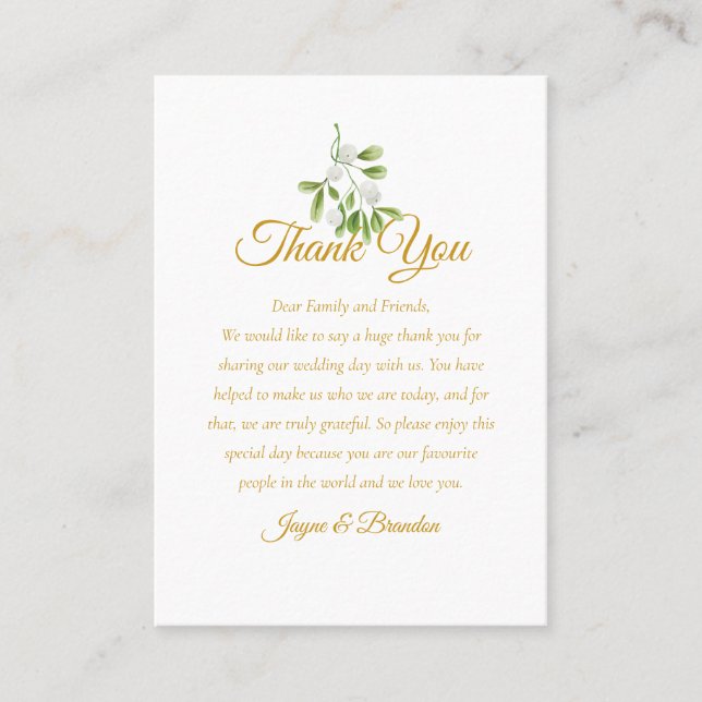 Elegant Mistletoe Greenerity Wedding Vielen Dank Platzkarte (Vorderseite)