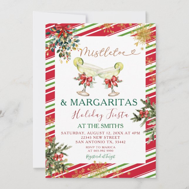Elegant Mistletoe Margaritas Holiday Fiesta Party Einladung (Vorderseite)
