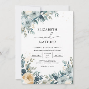 Elegant Misty Blue Botanical Floral Wedding Einladung