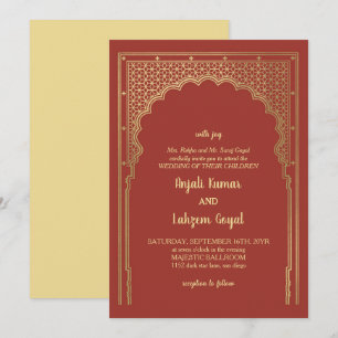 Elegant Misty Rose Indian Gateway Wedding Einladung
