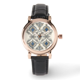 Elegant mit blau-grauem Muster Kunst, Damen Uhr