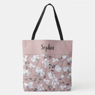 Elegant mit blau-weißen Orchideen silberrosa Tasche