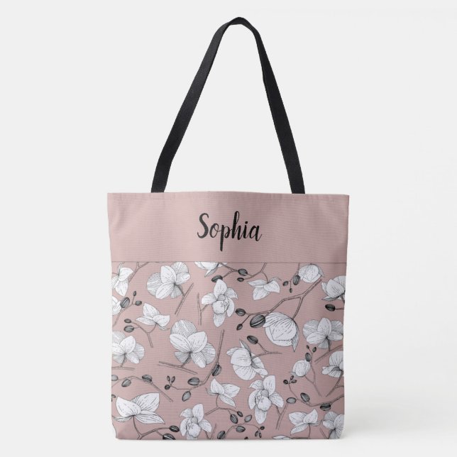Elegant mit blau-weißen Orchideen silberrosa Tasche (Vorderseite)