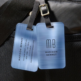 Elegant Mit Monogramm, blau gebürstet Metallic Gepäckanhänger