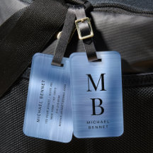 Elegant Mit Monogramm, blau gebürstet Metallic