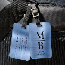 Elegant Mit Monogramm, blau gebürstet Metallic Gepäckanhänger