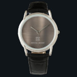 Elegant Mit Monogramm Bronze Brown gestopft Metall Armbanduhr<br><div class="desc">Personalisierte elegante Mit Monogramm Bronze Brown gebürstete Metallic Watch.</div>