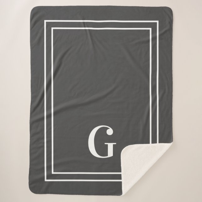 Elegant Mit Monogramm für ihn grau und weiß Sherpadecke (Vorderseite)