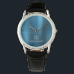 Elegant Mit Monogramm gebürstetes Metallic Armbanduhr<br><div class="desc">Personalisierte Elegant Blue Mit Monogramm Brushed Metallic Watch.</div>