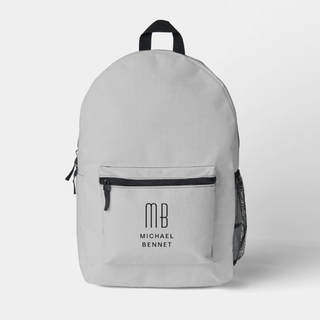 Elegant Mit Monogramm Gray Bedruckter Rucksack (Vorderseite)