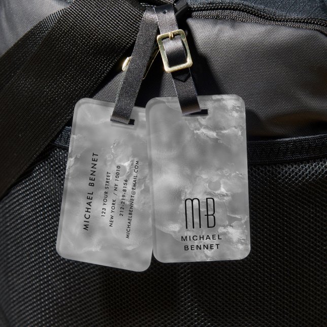Elegant Mit Monogramm Gray Gepäckanhänger (Elegant Monogrammed Gray Luggage Tag)