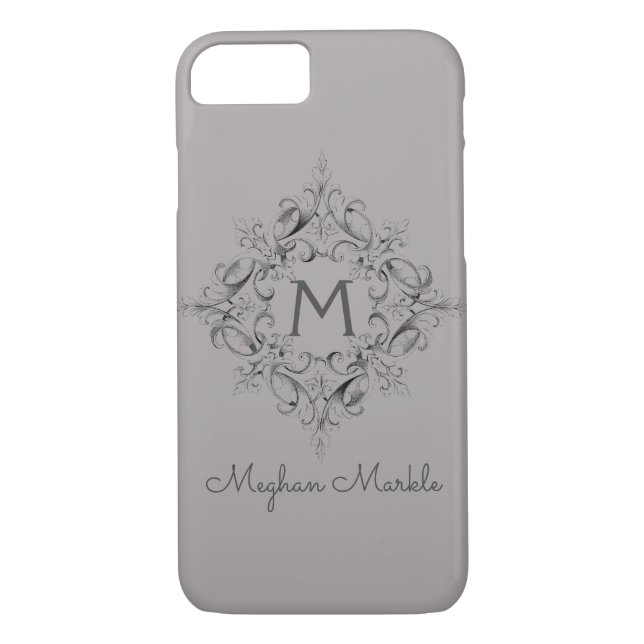 Elegant Mit Monogramm, klassisch grau Case-Mate iPhone Hülle (Rückseite)