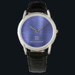 Elegant Mit Monogramm Navy Blue Brushed Metallic Armbanduhr<br><div class="desc">Personalisierte elegante Mit Monogramm Navy Blue Brushed Metallic Watch.</div>