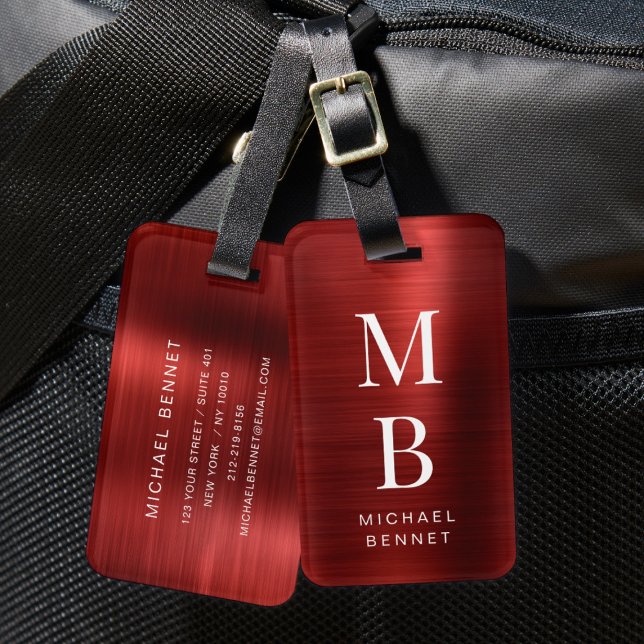 Elegant Mit Monogramm Red Gepäckanhänger (Elegant Monogrammed Red Luggage Tag)