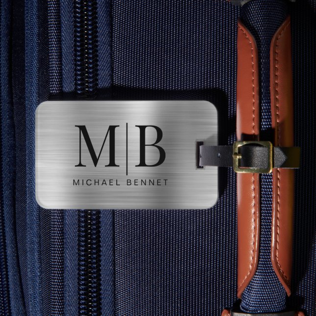 Elegant Mit Monogramm silbermetallisch Gepäckanhänger (Vorderseite Insitu 4)