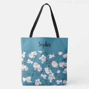 Elegant mit schwarz-weißen Orchideen chic blau Tasche