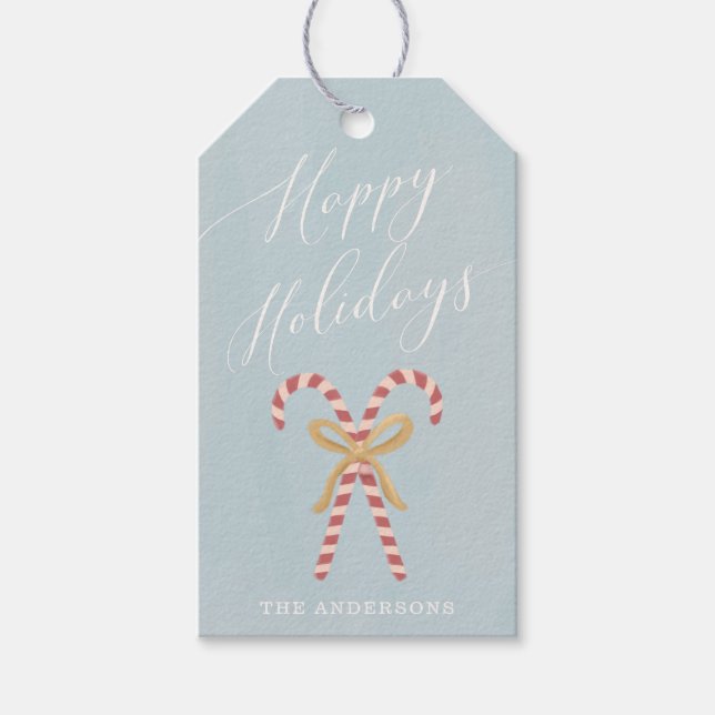Elegant Mitte Jahrhunderts Candy Cane Holiday Gesc Geschenkanhänger (Vorderseite)