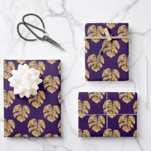Élégant modèle de feuille de palme d'or violet