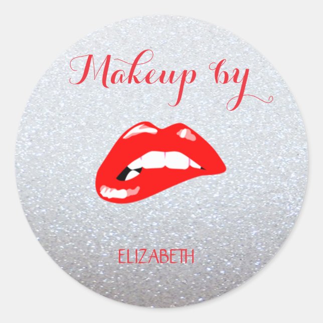 Elegant Moder Girly, Glitterie, Rote Lippen Runder Aufkleber (Vorderseite)