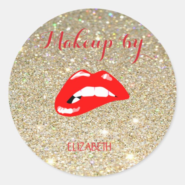 Elegant Moder Girly, Glitterie, Rote Lippen Runder Aufkleber (Vorderseite)