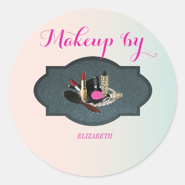 Elegant Moder Girly, Makeup Künstler Runder Aufkleber (Vorderseite)