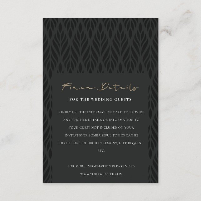 ELEGANT MODERN ART DECO BLACK GOLD WEDDING DETAILS BEGLEITKARTE (Vorderseite)