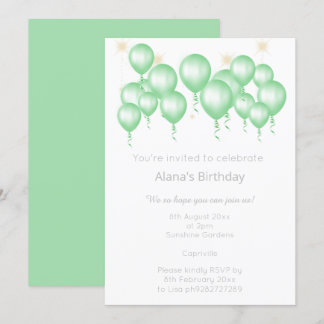 ELEGANT MODERN BALLOON SAGE GRÜNWEISS GEBURTSTAG EINLADUNG
