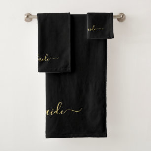 Elegant Modern Black Gold Monogram Name Scrip Badhandtuch Set