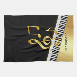 Elegant Modern Black Gold Music Notes,Piano Keys   Geschirrtuch