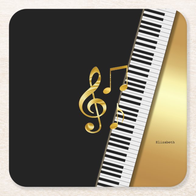Elegant Modern Black Gold Music Notes,Piano Keys Rechteckiger Pappuntersetzer (Vorderseite)