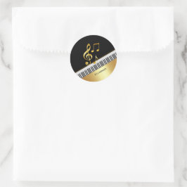 Elegant Modern Black Gold Music Notes,Piano Keys   Runder Aufkleber