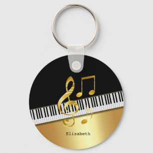 Elegant Modern Black Gold Music Notes,Piano Keys Schlüsselanhänger